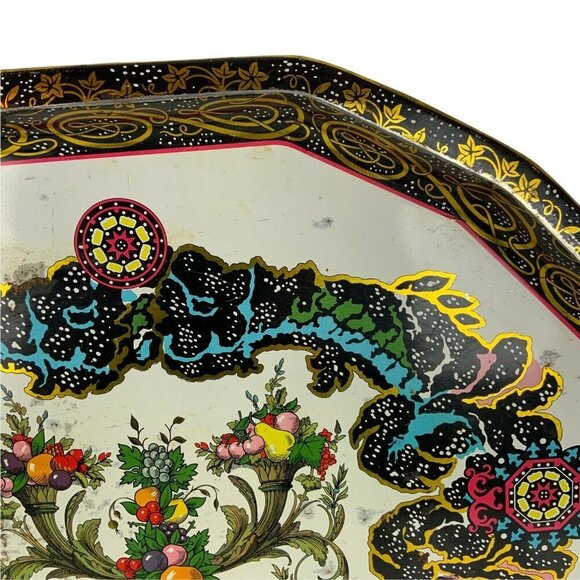 Daher Decorated Ware Metal Tray Floral Fruit Design Vintage Made In England - Picture 6 of 6